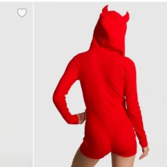 Victoria's Secret PINK HALLOWEEN Romper 1 Piece Pajama DEVIL Horns Hoodie Small - Picture 4 of 4